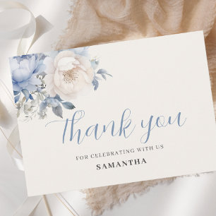 Carte De Remerciements Bébé en fleurs garçon bleu floral douche