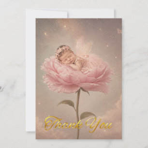 Carte De Remerciements Bébé endormi fleur rose