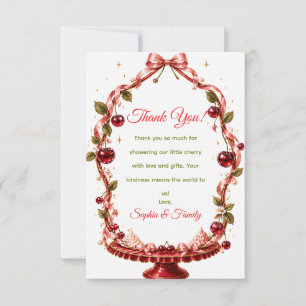 Carte De Remerciements Bébé Fleur de Cerisier Cérémonie Ruban Satin Rose