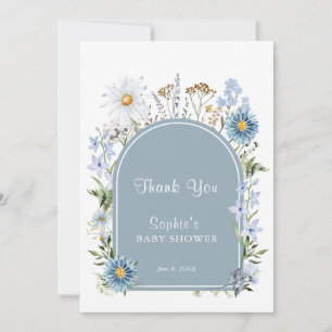 Carte De Remerciements Bébé Fleur sauvage bleu Dusty dans le Baby shower