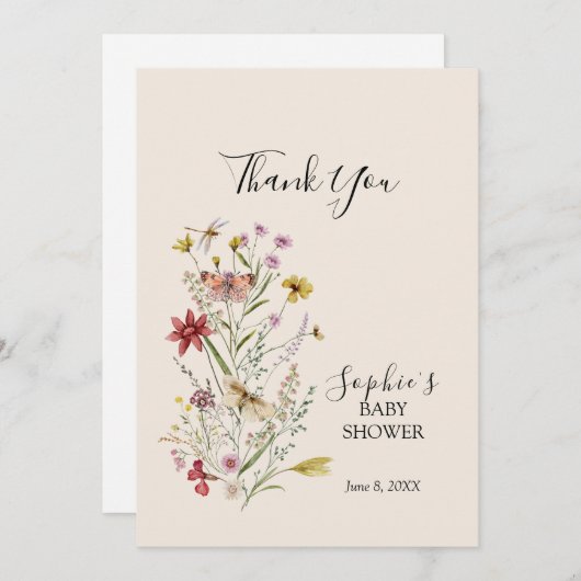 Carte De Remerciements Bébé Fleur sauvage Whimsical En Fleur (Devant / Derrière)