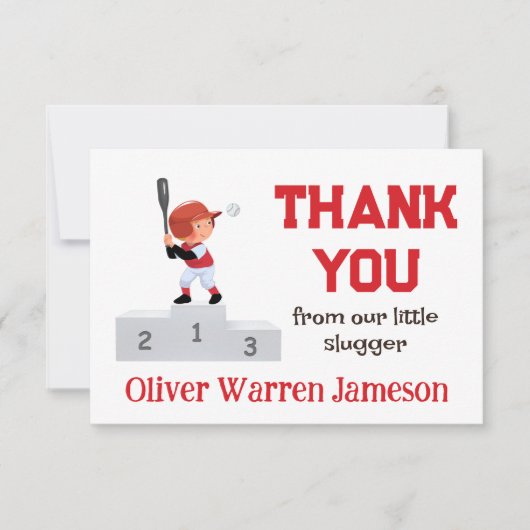Carte De Remerciements Bébé Garçon 1ère place Batter Anniversaire Basebal (Devant)