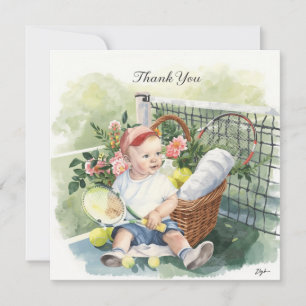 Carte De Remerciements Bébé garçon de tennis sur un court de tennis