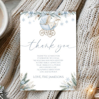 Carte De Remerciements Bébé il fait froid dehors Baby Shower Bleu Hiver