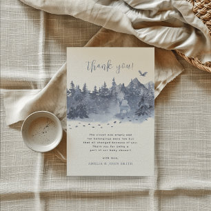 Carte De Remerciements Bébé il fait froid dehors forêt enneigée bleu gris