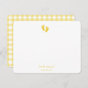 Carte De Remerciements Bébé jaune mignon Empreinte Pépinière