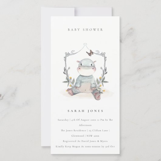 Carte De Remerciements Bébé jaune mignon Hippo Foliage Baby shower Invita (Devant)