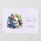 Carte De Remerciements Bébé lapin dans les fleurs de printemps (Devant / Derrière)