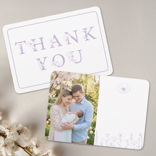 Carte De Remerciements Bébé Lavande Fleurs Shower Photo