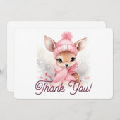 Carte De Remerciements Bébé mignon cerf rose Casquette Écharpe hiver Wond (Devant / Derrière)