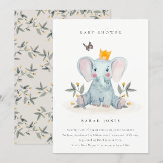 Carte De Remerciements Bébé mignon Eléphant Foliage Baby shower Invitatio