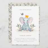 Carte De Remerciements Bébé mignon Foliage éléphant N'importe quel âge An (Devant / Derrière)