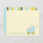 Carte De Remerciements Bébé mignon Garçon En Bleu Pram Baby shower Whimsi (Devant / Derrière)