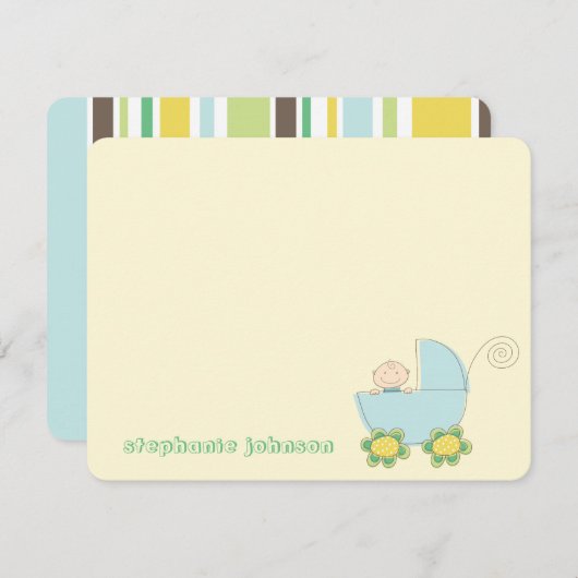 Carte De Remerciements Bébé mignon Garçon En Bleu Pram Baby shower Whimsi (Devant / Derrière)