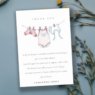 Carte De Remerciements Bébé mignon ligne de linge rose Blush fille Baby s