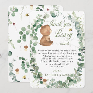 Carte De Remerciements Bébé mignon Ours vert Genre Neutre Douche T