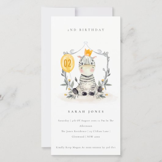 Carte De Remerciements Bébé mignon Zebra Foliage N'importe quel âge Anniv (Devant)