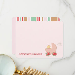 Carte De Remerciements Bébé mignonne fille dans Pram rose Baby shower Whi