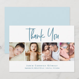 Carte De Remerciements Bébé Personnalisé 4 photo collage nouveau-né naiss
