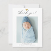 Carte de remerciements bébé photo de script modern (Devant)