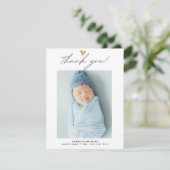 Carte de remerciements bébé photo de script modern (Debout devant)