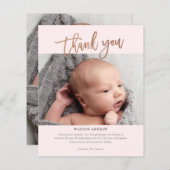 Carte de remerciements bébé photo de script modern (Devant / Derrière)