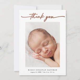 Carte De Remerciements Bébé photo élégante rose gold script