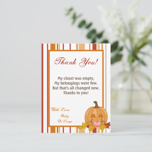 Carte De Remerciements bébé PLAT de citrouille d'automne d'automne du (Debout devant)