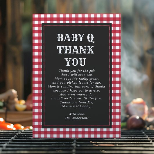 Carte De Remerciements Bébé Q Barbeque Rustique Pays Baby shower Rouge