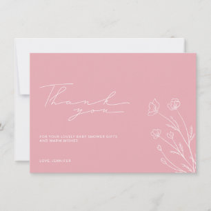 Carte De Remerciements Bébé rose douche minuscule fleur chic