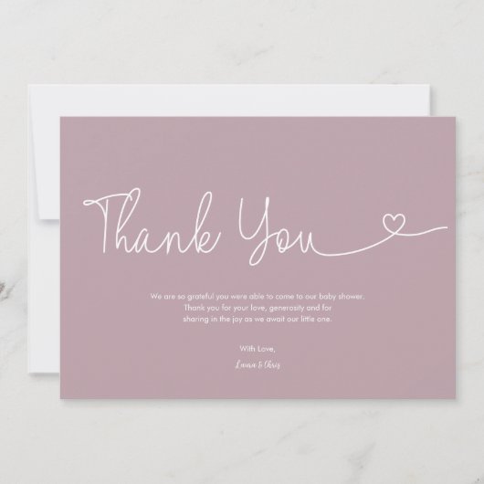 Carte De Remerciements Bébé rose vif fille douche Script Coeur (Devant)
