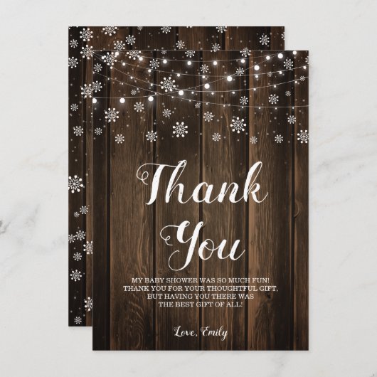 Carte De Remerciements Bébé rustique Il fait froid dehors l'hiver (Devant / Derrière)