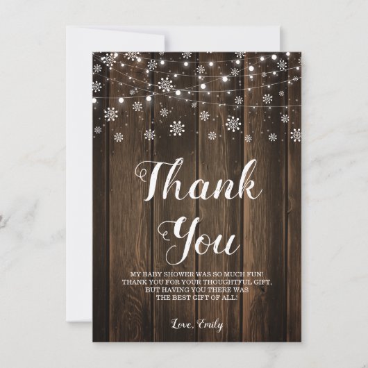 Carte De Remerciements Bébé rustique Il fait froid dehors l'hiver (Devant)