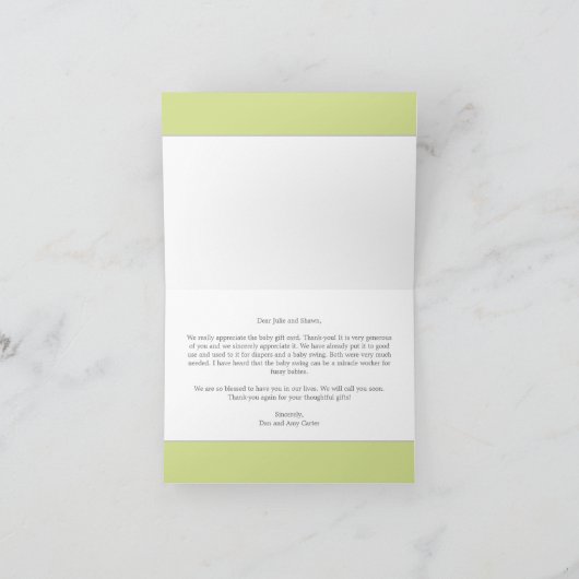 Carte de remerciements bébé Saint Jacques doux (Intérieur)