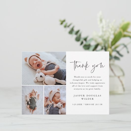 Carte De Remerciements Bébé simple 3 photo (Debout devant)