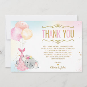 Carte De Remerciements Bébée Baby shower de ballons éléphants saupoudré