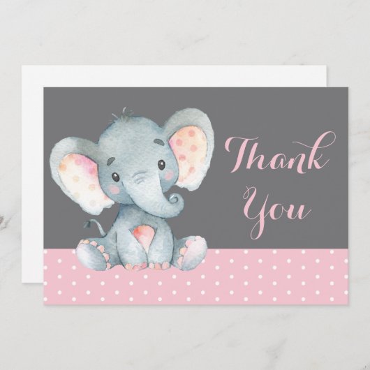 Carte De Remerciements Bébée mignonne rose et gris (Devant / Derrière)