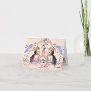 Carte De Remerciements Bébés Anges Enfants Cupidons avec Gâteau d'Amour