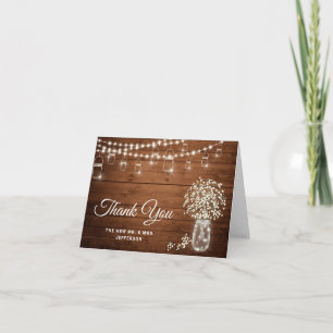 Carte De Remerciements Bébé's Breath Mason Jar Rustique aquarelle Floral