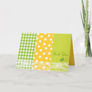 Carte De Remerciements Bébés Whimsical Poussins verts Plaids Pois dentell
