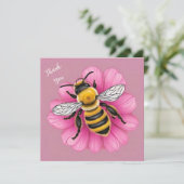 Carte De Remerciements Bee de miel sur une belle fleur rose (Debout devant)