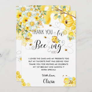 Carte De Remerciements Bees Bees Bee Jaune Ivory Floral Anniversaire
