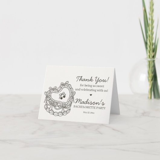 Carte De Remerciements Beige Bow Retro Coquette gâteau Bachelorette (Devant)