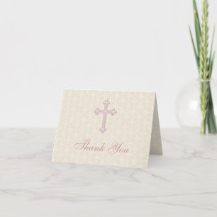 Carte De Remerciements Beige Damask Pink Cross Thank You