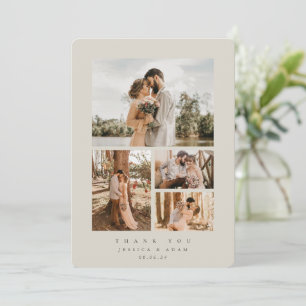 Carte De Remerciements Beige Elegant Minimal 4 Photo Mariage plat