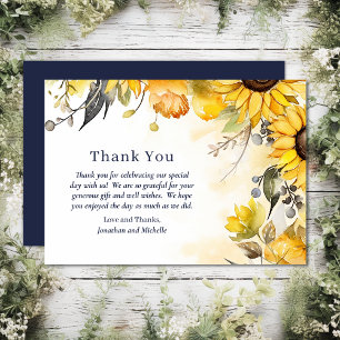 Carte De Remerciements Belle aquarelle Mariage floral de tournesol