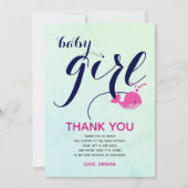 Carte De Remerciements Belle baleine rose océan Bébé Fille Douche (Devant)