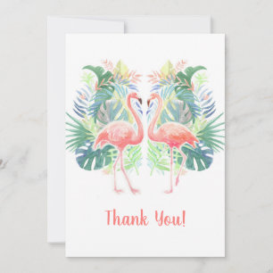 Carte De Remerciements Belle Conte Fée Pour Deux Flamants roses Fleur Tro