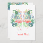 Carte De Remerciements Belle Conte Fée Pour Deux Flamants roses Fleur Tro (Devant / Derrière)