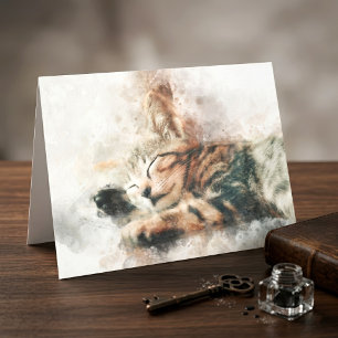 Carte De Remerciements Belle et mignonne chaton couchage aquarelle